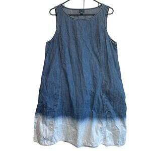 J Jill Denim Dress Indigo Ombre Sleeveless US L 100% Cotton Pockets A Line Beach
